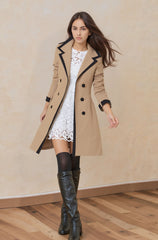 Contrast-Trim Tailored Trench Coat for Women