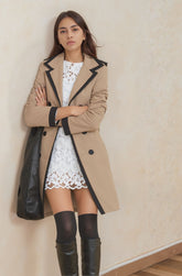 Contrast-Trim Tailored Trench Coat for Women