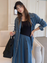 Long Denim Trench Coat for Women