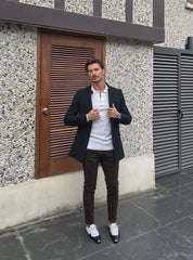 Slim Fit Stand Collar Wool-Blend Coat for Men