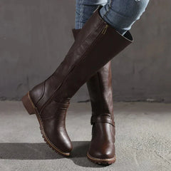 Buckle Strap Knee-High Faux Leather Boots for Women
