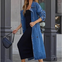 Long Denim Trench Coat for Women