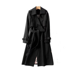 Classic Double-Breasted Belted Trench Coat for Women