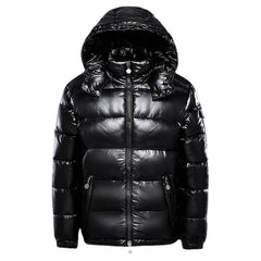 Shiny Puffer Jacket with Detachable Hood for Men