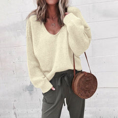 Loose Fit V-Neck Knit Sweater for Women