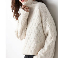 Textured Turtleneck Knit Sweater for Women