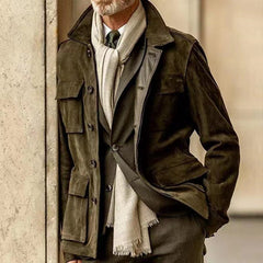 Suede Utility Jacket with Flap Pockets for Men