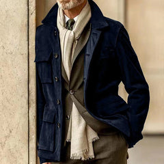 Suede Utility Jacket with Flap Pockets for Men