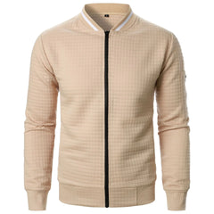 Textured Zip-Up Varsity Bomber Jacket for Men
