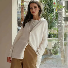 Oversized V-Neck Ribbed Button Cardigan for Women