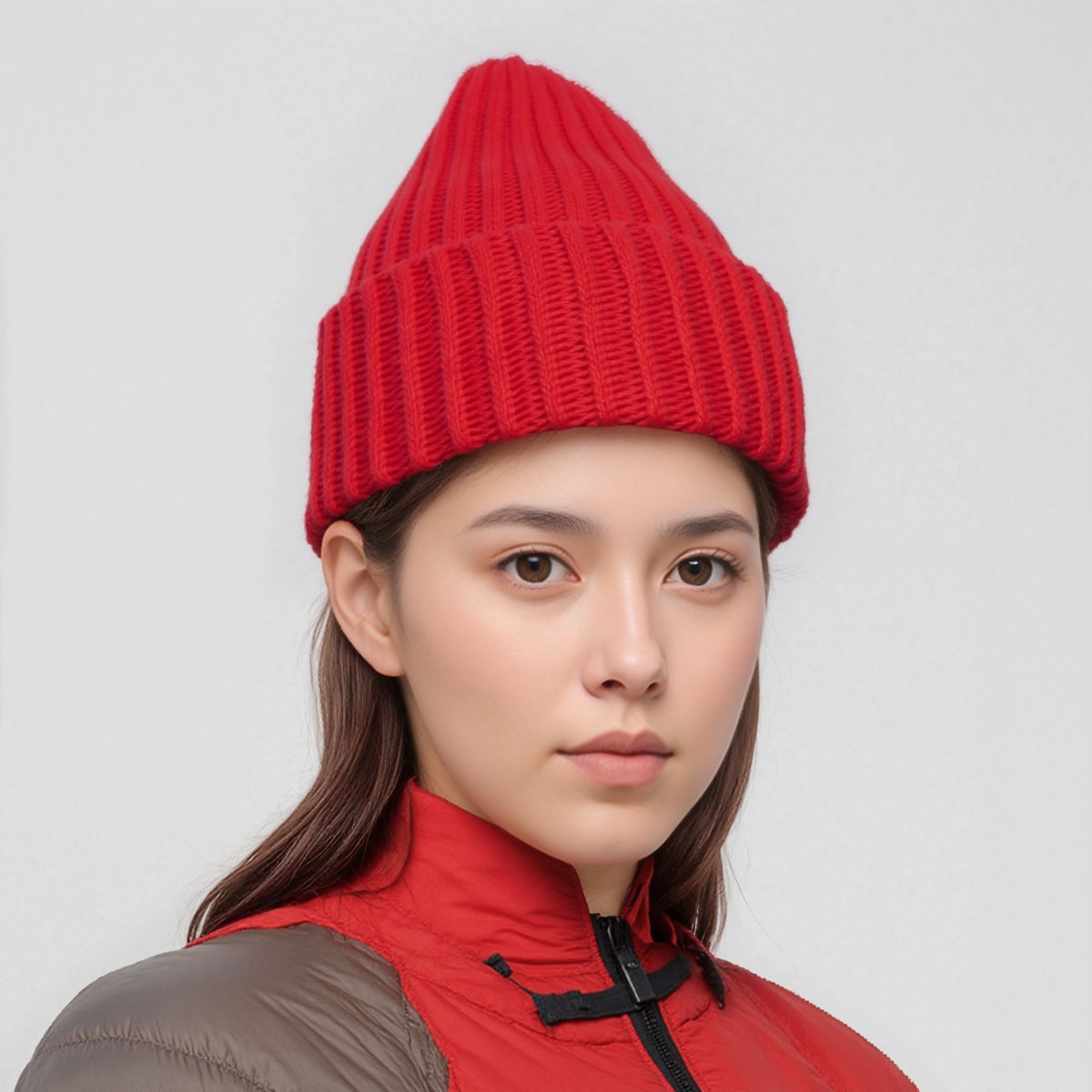 Ribbed Knit Cuffed Beanie Hat for Women