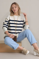 Striped Crew Neck Knit Sweater for Women