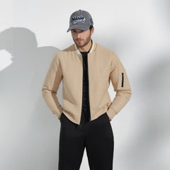 Textured Zip-Up Varsity Bomber Jacket for Men