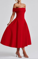 Off-Shoulder Fit and Flare Midi Dress for Women
