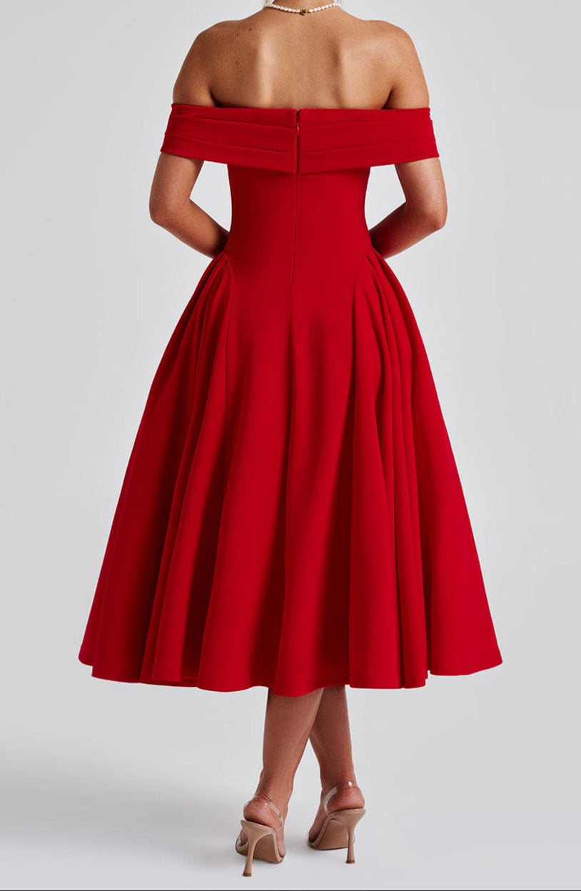 Off-Shoulder Fit and Flare Midi Dress for Women