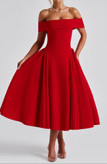 Off-Shoulder Fit and Flare Midi Dress for Women