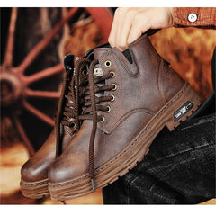 Vintage Leather Lace-Up Casual Boots for Men