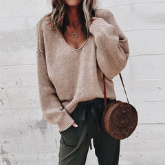 Loose Fit V-Neck Knit Sweater for Women