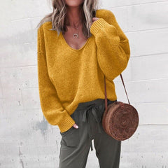 Loose Fit V-Neck Knit Sweater for Women